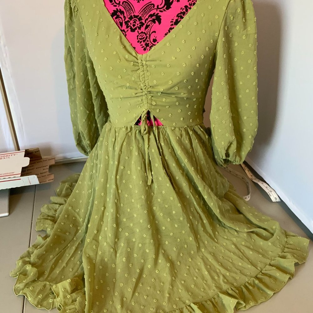 EXLURA Women‘s Tie Back Square Neck Dress Puff Elbow (S) 1NWT-0003 - Picture 4 of 13